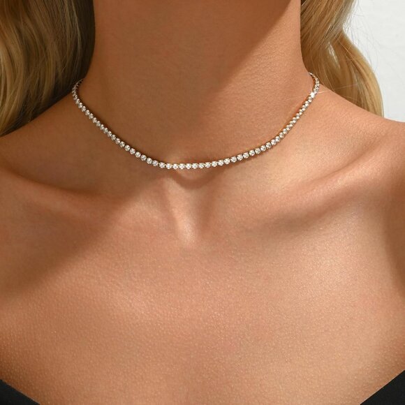 ⚡JotCa 18K Gold Plated 3mm Tennis Necklace Dainty Simulated Diamond Choker - Picture 5 of 7